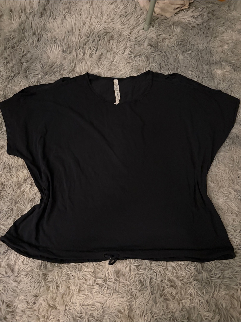 lululemon athletica Black Short Sleeve Drawstring Hem open shoulder Tee